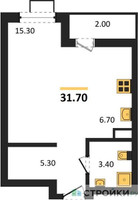 Планировка студии(квартира) площадью 31.7 квадратных метров в “ЖК Деснаречье”