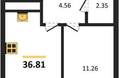 Планировка однокомнатной(квартира) площадью 36.81 квадратных метров в ЖК “ЖК Новотомилино”