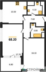 Планировка двухкомнатной(квартира) площадью 68.2 квадратных метров в ЖК “ЖК VERY на Миклухо-Маклая (Вери на Миклухо-Маклая)”
