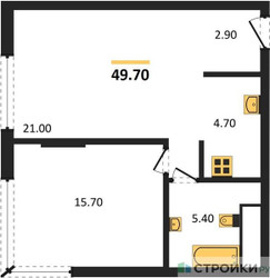 Планировка однокомнатной(квартира) площадью 49.8 квадратных метров в ЖК “ЖК VERY на Миклухо-Маклая (Вери на Миклухо-Маклая)”