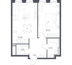 Планировка однокомнатной(квартира) площадью 52.97 квадратных метров в ЖК “ЖК Квартал на воде (Графика на воде)”