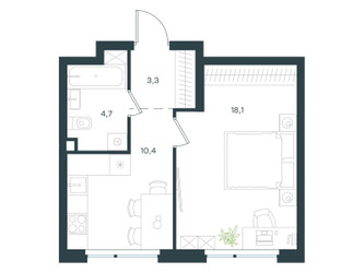 Планировка однокомнатной(квартира) площадью 36.6 квадратных метров в ЖК “ЖК Левел Лесной”