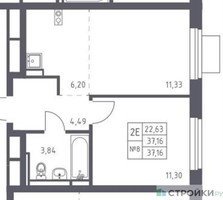 Планировка однокомнатной(квартира) площадью 37.16 квадратных метров в “ЖК Новое Видное”