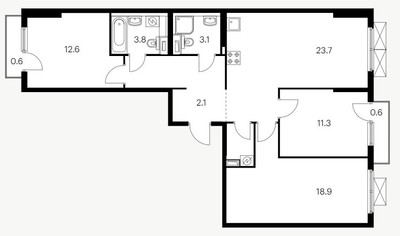 Планировка трехкомнатной(квартира) площадью 86.3 квадратных метров в ЖК “ЖК Большая Академическая 85”