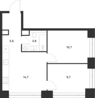 Планировка двухкомнатной(квартира) площадью 44.5 квадратных метров в “ЖК Войс”