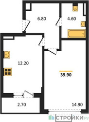 Планировка однокомнатной(квартира) площадью 39.9 квадратных метров в ЖК “ЖК Бунинские кварталы”