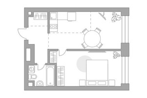 Планировка однокомнатной(квартира) площадью 45.38 квадратных метров в “ЖК Павелецкая от Гранель”