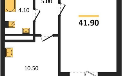 Планировка однокомнатной(квартира) площадью 41.9 квадратных метров в ЖК “ЖК Три квартала”