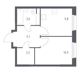 Планировка однокомнатной(квартира) площадью 32.6 квадратных метров в ЖК “ЖК ЭкоБунино (Южное Бунино)”