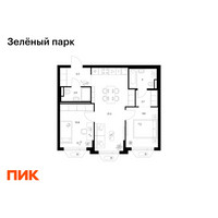 Планировка двухкомнатной(квартира) площадью 55.6 квадратных метров в “ЖК Зеленый парк”