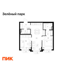 Планировка двухкомнатной(квартира) площадью 55.6 квадратных метров в ЖК “ЖК Зеленый парк”