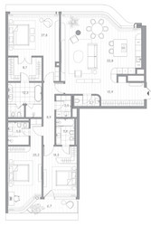 Планировка трехкомнатной(квартира) площадью 189.9 квадратных метров в ЖК “Клубный дом PHANTOM (Фантом)”