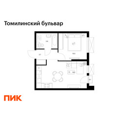 Планировка однокомнатной(квартира) площадью 36.7 квадратных метров в ЖК “ЖК Томилинский бульвар”