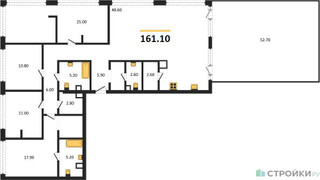 Планировка 4+ комнатной(квартира) площадью 161.1 квадратных метров в “ЖК СТОУН Грэйн”
