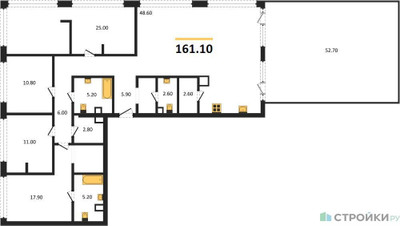 Планировка 4+ комнатной(квартира) площадью 161.1 квадратных метров в ЖК “ЖК СТОУН Грэйн”