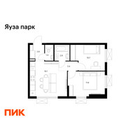 Планировка двухкомнатной(квартира) площадью 47.9 квадратных метров в “ЖК Яуза Парк (Мытищи)”