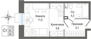 Планировка студии(квартира) площадью 26.2 квадратных метров в “ЖК КИНОКВАРТАЛ”