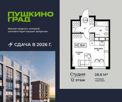 Планировка студии(квартира) площадью 28.8 квадратных метров в “ЖК Пушкино Град”