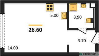 Планировка студии(квартира) площадью 26.6 квадратных метров в “ЖК НАЗАРÉ (Мангазея в Богородском)”