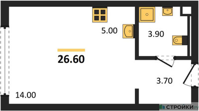 Планировка студии(квартира) площадью 26.6 квадратных метров в ЖК “ЖК НАЗАРÉ (Мангазея в Богородском)”