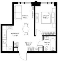 Планировка однокомнатной(апартаменты) площадью 40.69 квадратных метров в “ЖК JOIS (Джойс)”