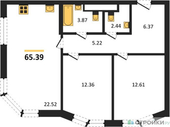 Планировка двухкомнатной(квартира) площадью 65.39 квадратных метров в ЖК “ЖК Sezar City (Сезар Сити)”