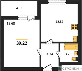 Планировка однокомнатной(квартира) площадью 39.22 квадратных метров в ЖК “ЖК Химки Тайм”