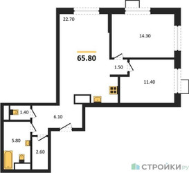 Планировка двухкомнатной(квартира) площадью 65.8 квадратных метров в ЖК “ЖК Foreville (Форевилль)”