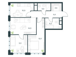 Планировка трехкомнатной(квартира) площадью 65.4 квадратных метров в “ЖК Левел Южнопортовая”