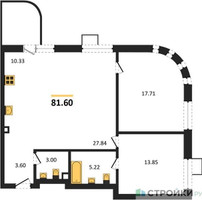 Планировка двухкомнатной(квартира) площадью 81.6 квадратных метров в “ЖК UNO Соколиная гора”
