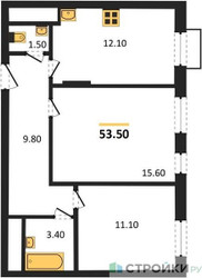 Планировка двухкомнатной(квартира) площадью 53.5 квадратных метров в ЖК “ЖК Римский”