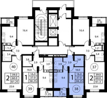 Планировка однокомнатной(квартира) площадью 38.2 квадратных метров в “ЖК Космос”