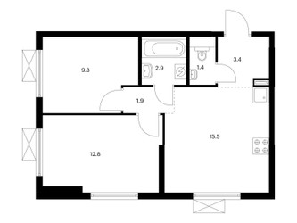 Планировка двухкомнатной(квартира) площадью 47.7 квадратных метров в ЖК “ЖК Люблинский парк”