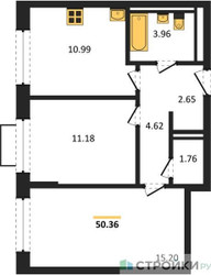Планировка двухкомнатной(квартира) площадью 50.36 квадратных метров в ЖК “ЖК Новое Видное”