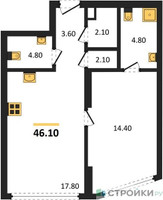Планировка однокомнатной(квартира) площадью 46.1 квадратных метров в “ЖК А22”