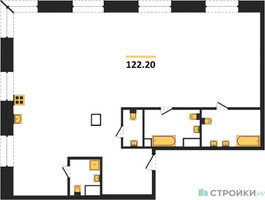 Планировка трехкомнатной(квартира) площадью 122.2 квадратных метров в “ЖК Luzhniki Collection (Коллекция Лужники)”