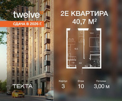 Планировка двухкомнатной(квартира) площадью 40.8 квадратных метров в “ЖК Твелв”