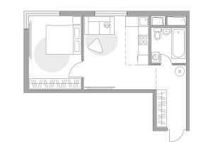 Планировка двухкомнатной(квартира) площадью 32.83 квадратных метров в “ЖК Аникеевский”