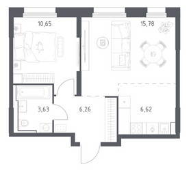 Планировка однокомнатной(квартира) площадью 42.94 квадратных метров в ЖК “ЖК Квартал Строгино”