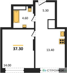 Планировка однокомнатной(квартира) площадью 37.3 квадратных метров в ЖК “Кутузов Сити”
