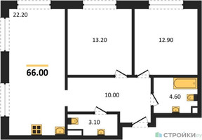 Планировка двухкомнатной(квартира) площадью 66 квадратных метров в “ЖК ЗИЛАРТ”