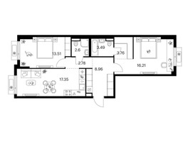 Планировка двухкомнатной(квартира) площадью 68.66 квадратных метров в “ЖК Ильинские луга”