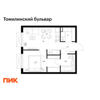 Планировка однокомнатной(квартира) площадью 34.8 квадратных метров в “ЖК Томилинский бульвар”