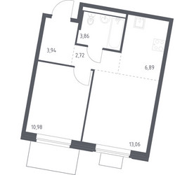 Планировка однокомнатной(квартира) площадью 41.45 квадратных метров в ЖК “ЖК Квартал Западный”