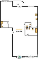 Планировка трехкомнатной(квартира) площадью 110.56 квадратных метров в “ЖК Дом Достижение”