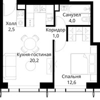 Планировка однокомнатной(квартира) площадью 40.3 квадратных метров в “ЖК Сити Бэй”