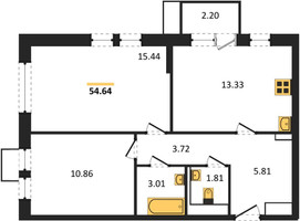 Планировка двухкомнатной(квартира) площадью 54.64 квадратных метров в “ЖК Квартал Сабурово”