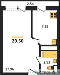 Планировка однокомнатной(квартира) площадью 29.5 квадратных метров в ЖК “ЖК Южная Долина”
