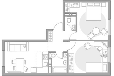 Планировка трехкомнатной(квартира) площадью 57.44 квадратных метров в ЖК “ЖК Аникеевский”