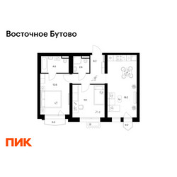 Планировка двухкомнатной(квартира) площадью 56.8 квадратных метров в ЖК “ЖК Восточное Бутово”